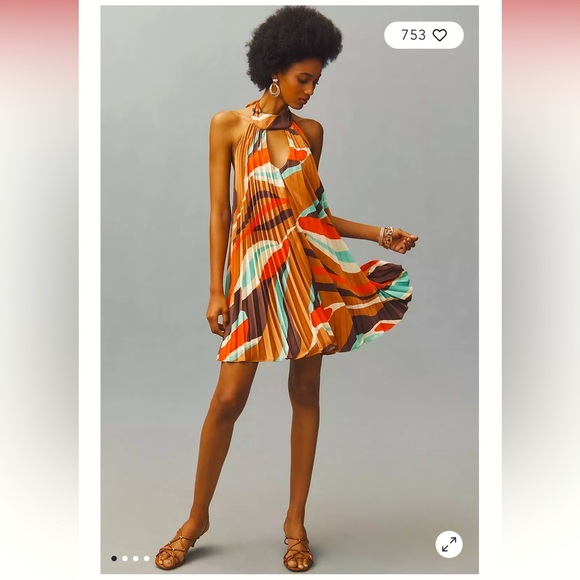 Anthropologie NWT HUTCH HALTER PLEATED SWING MINI DRESS size L. - Picture 3 of 9